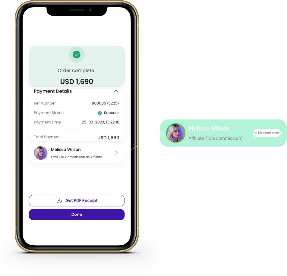 Post-checkout thank-you experience and affiliate invitation